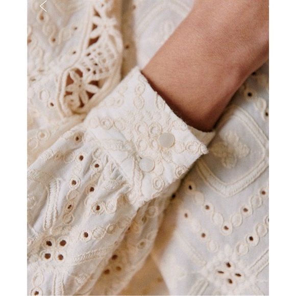 SEZANE White Ecru Floral Eyelet Embroidered Lace Cotton Scarlett Blouse Top - Picture 4 of 17